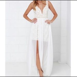 LuLus | White Lace Beige Lining Dress | Sheer